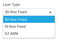 Loan Type Dropdown Menu