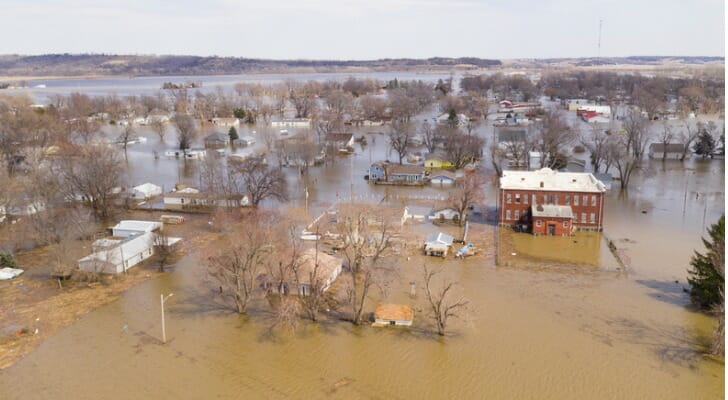 Pacific Junction, Iowa, under flood waters