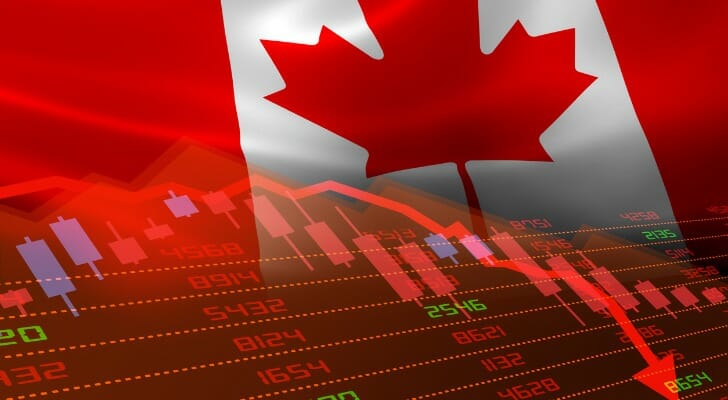 Canadian flag with stock chart