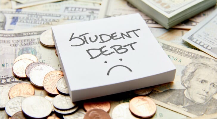 Student debt with sad face