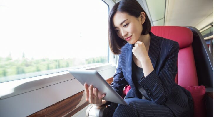 Chinese businesswoman on a train