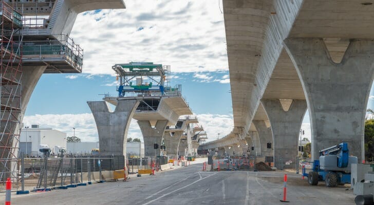 Image shows a road under construction. The federal infrastructure bill will shell out $110 billion for roads and bridges. 