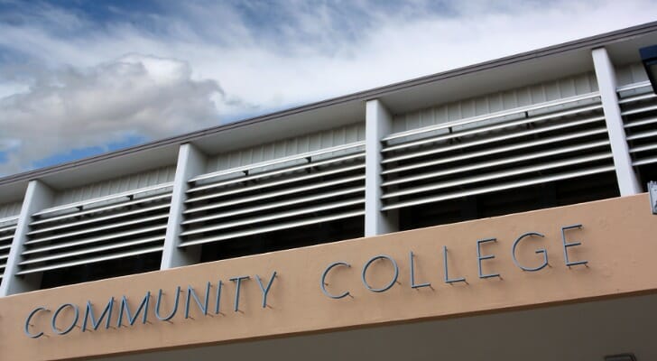 The photo depicts the facade of a community college building. SmartAsset rounds up this year's list of the best community colleges in the U.S.