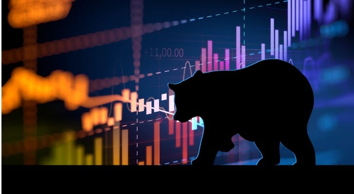 Silhouette di un orso con un grafico finanziario sullo sfondo