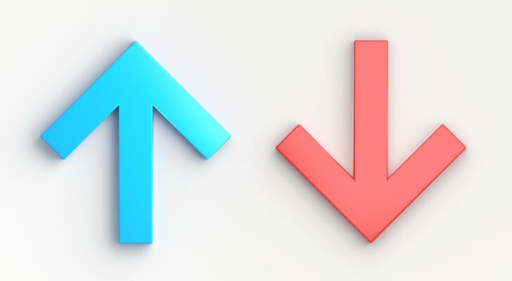 A blue arrow up and a red arrow down
