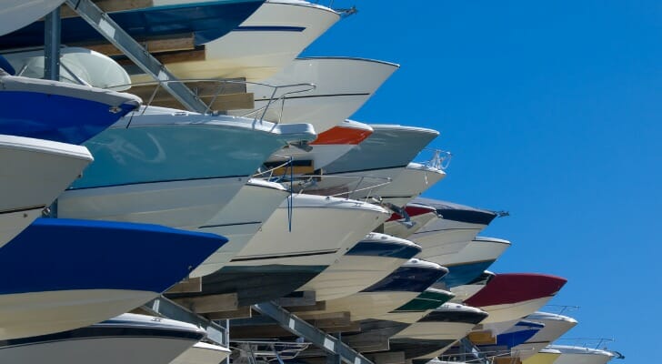 New boats for sale in a boat yard