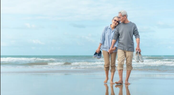 Retired couple on a beach