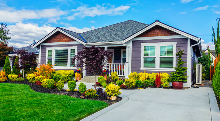 Image shows the facade of a home with a landscaped yard and driveway. SmartAsset analyzed data on home value change, housing costs, unemployment and more to find the most livable mid-sized cities in the U.S.