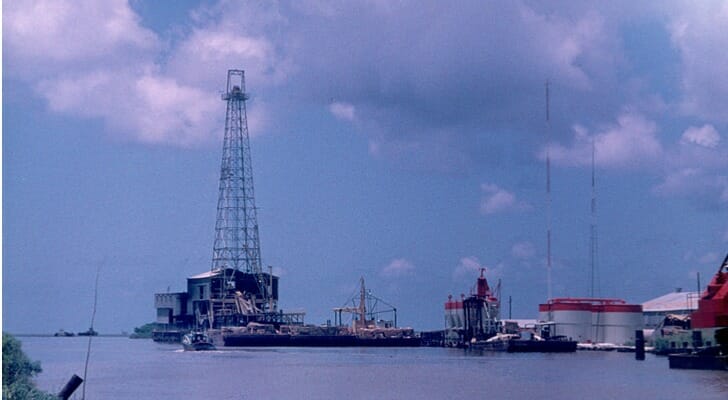 Oil derrick in the Mississippi Delta