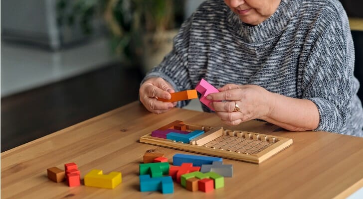 An elderly woman in a continuing care facility