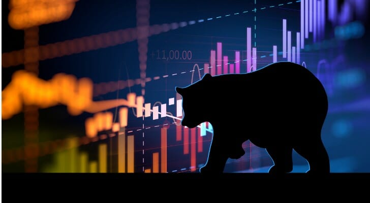Silhouette of a bear with a financial graph in the background