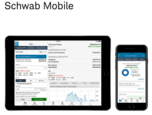 Charles Schwab's app works on smartphones, iPads and Apple watches