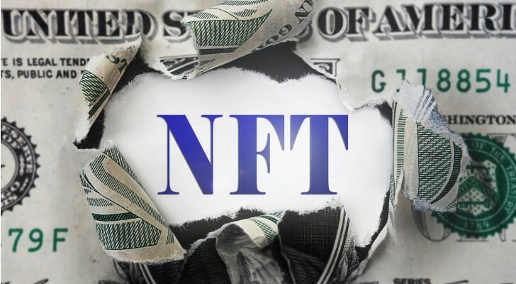 NFT tearing a hole in a dollar bill