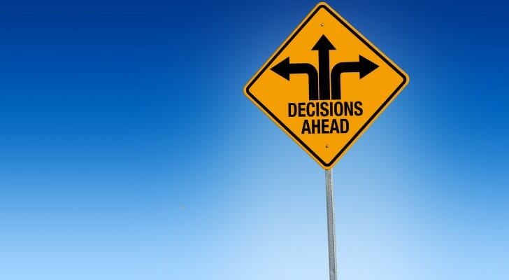 "DECISIONS AHEAD" road sign