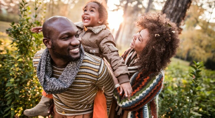 A happy family out for a walk