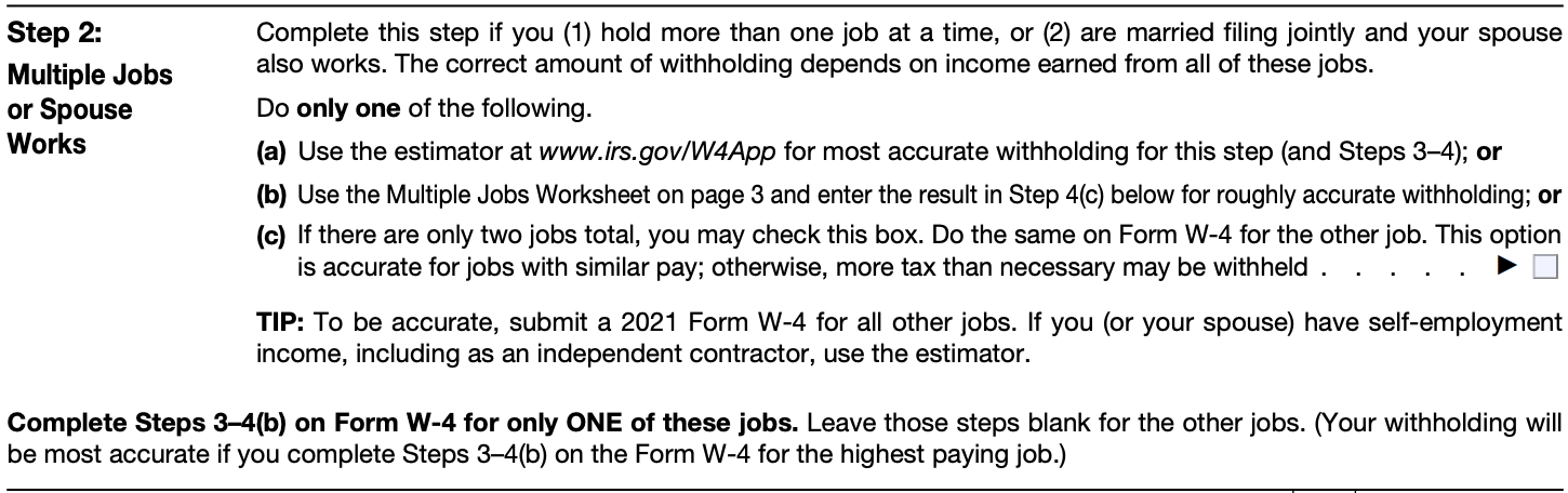SmartAsset: 2021 W-4 Form (Step 2: Multiple Jobs or Spouse Works)