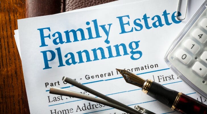 Image shows a document with text reading, "Family Estate Planning."
